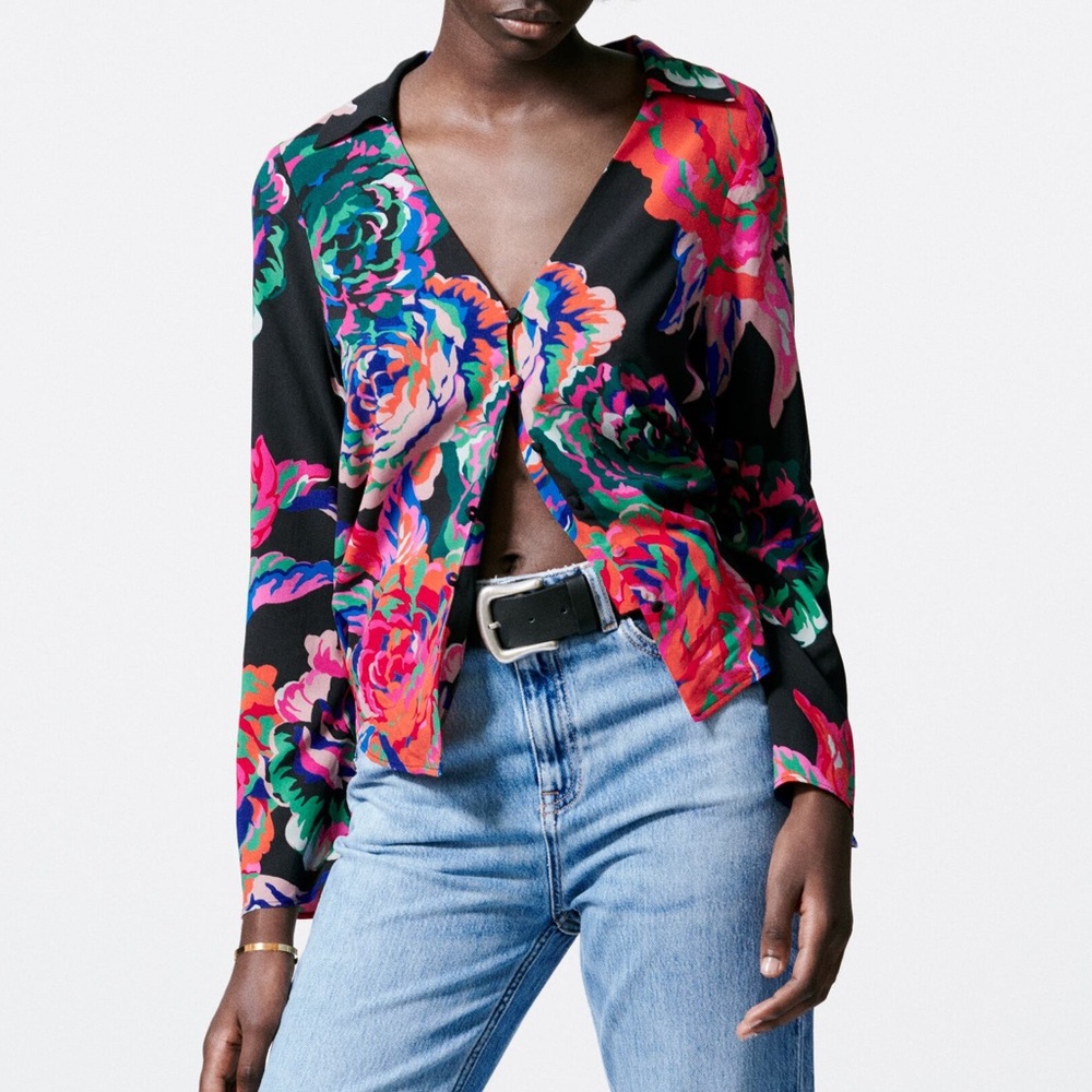 Zara Floral Blouse - Black and Multicolor